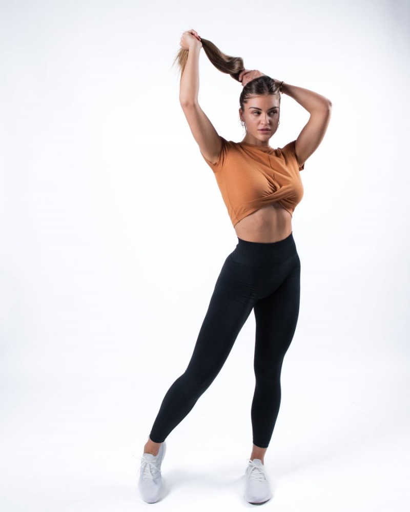 Women's Alphalete Evo Twist Crop Shirts Camel | 6432-WNZBL