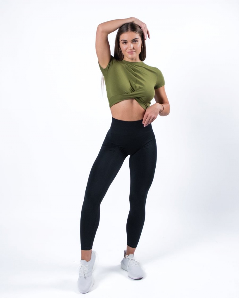 Women's Alphalete Evo Twist Crop Shirts Moss Green | 2791-OCNSK