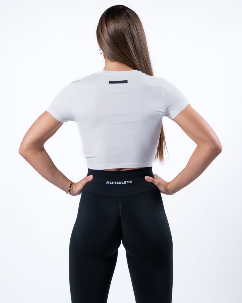 Women's Alphalete Evo Twist Crop Shirts White | 8095-HEAGS