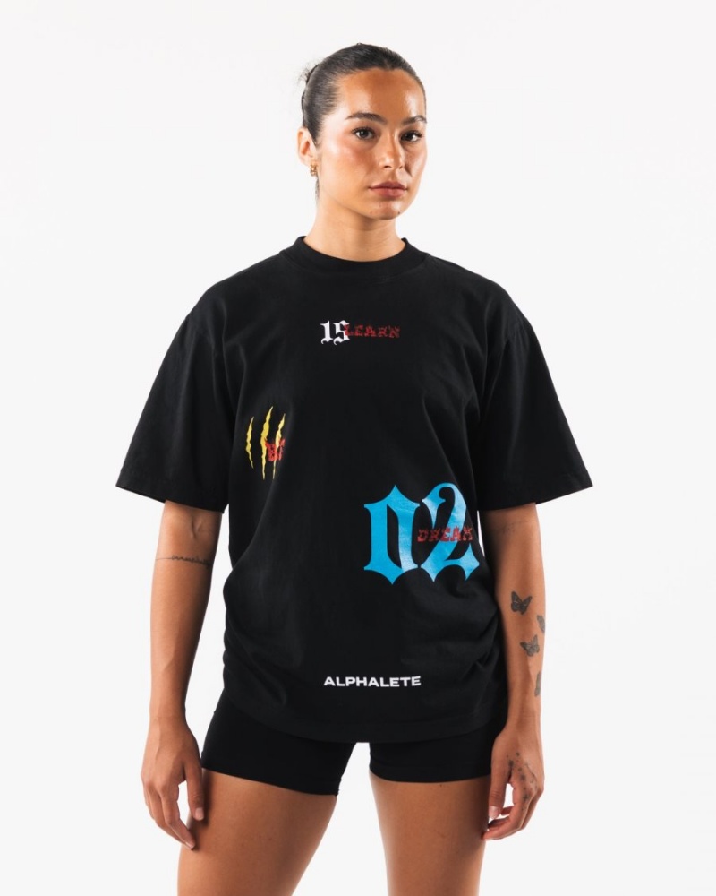 Women's Alphalete HTX Tee Shirts Black | 3217-KXBHO