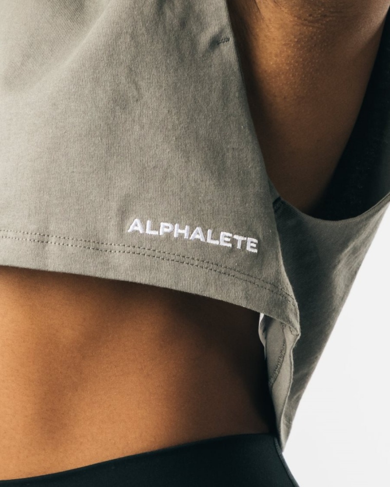 Women's Alphalete Heavy Cotton Cropped Cutoff Tank Top Concrete | 8691-DRNKJ