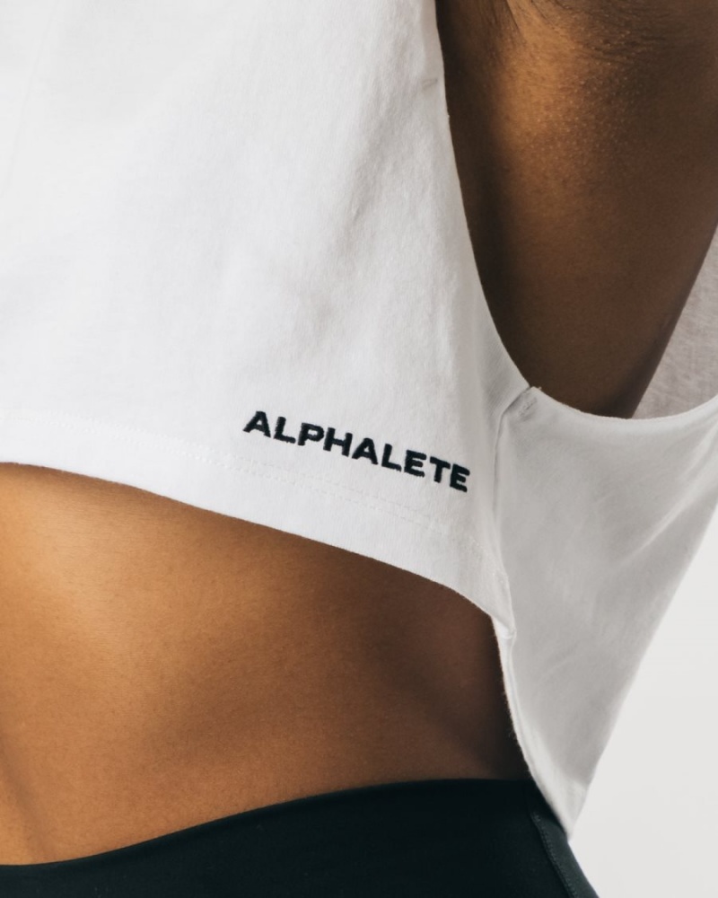 Women's Alphalete Heavy Cotton Cropped Cutoff Tank Top White | 8960-ZDLFJ