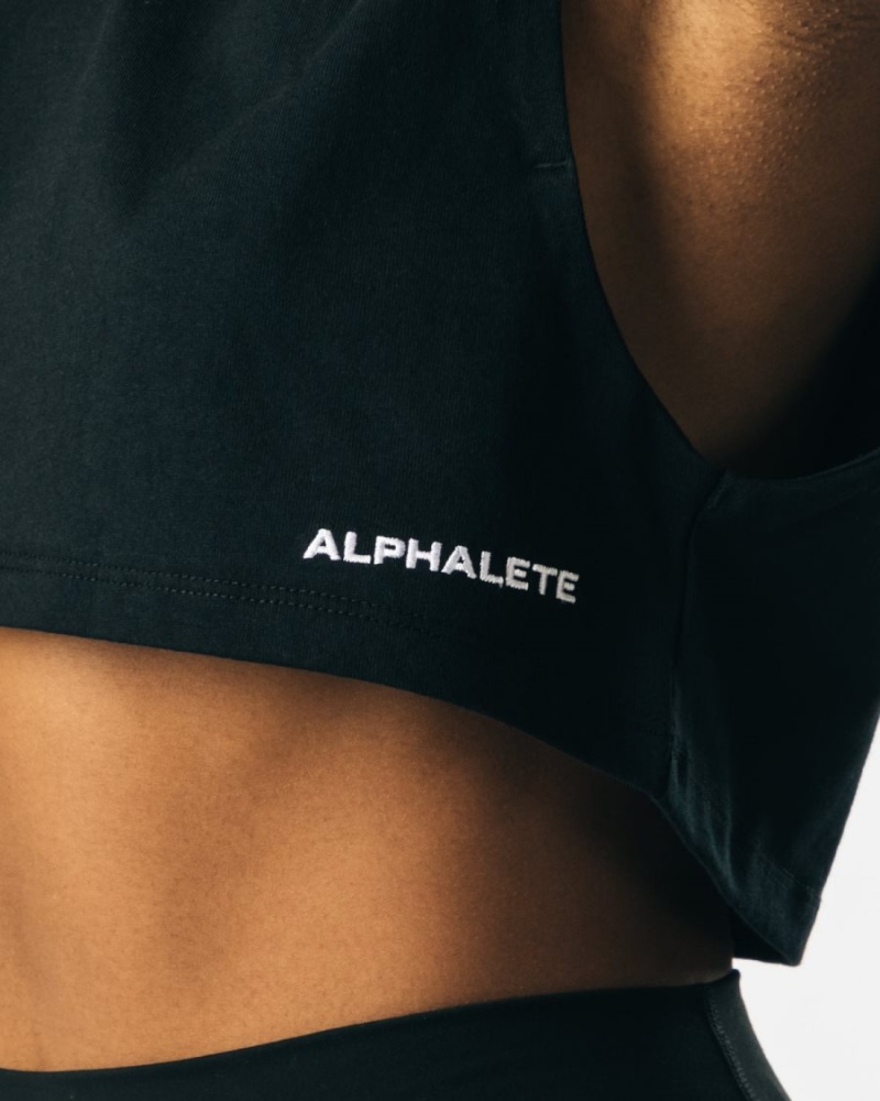 Women's Alphalete Heavy Cotton Cropped Cutoff Tank Top Black | 8406-YUROV