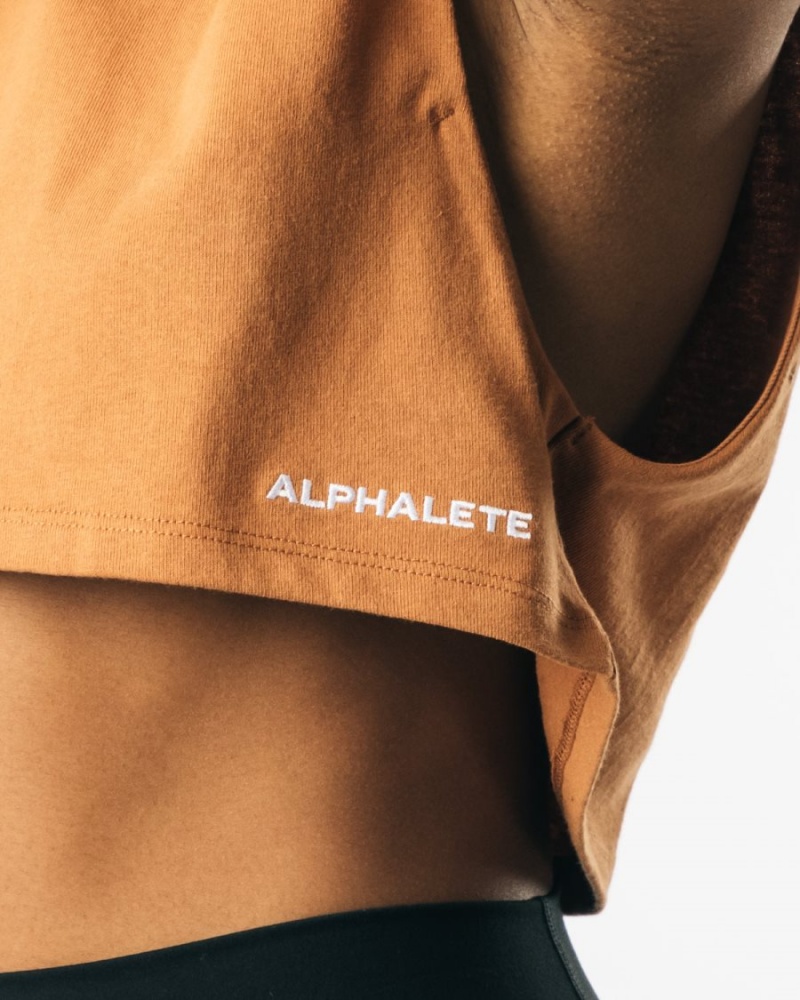 Women's Alphalete Heavy Cotton Cropped Cutoff Tank Top Clay | 3270-DRWTN