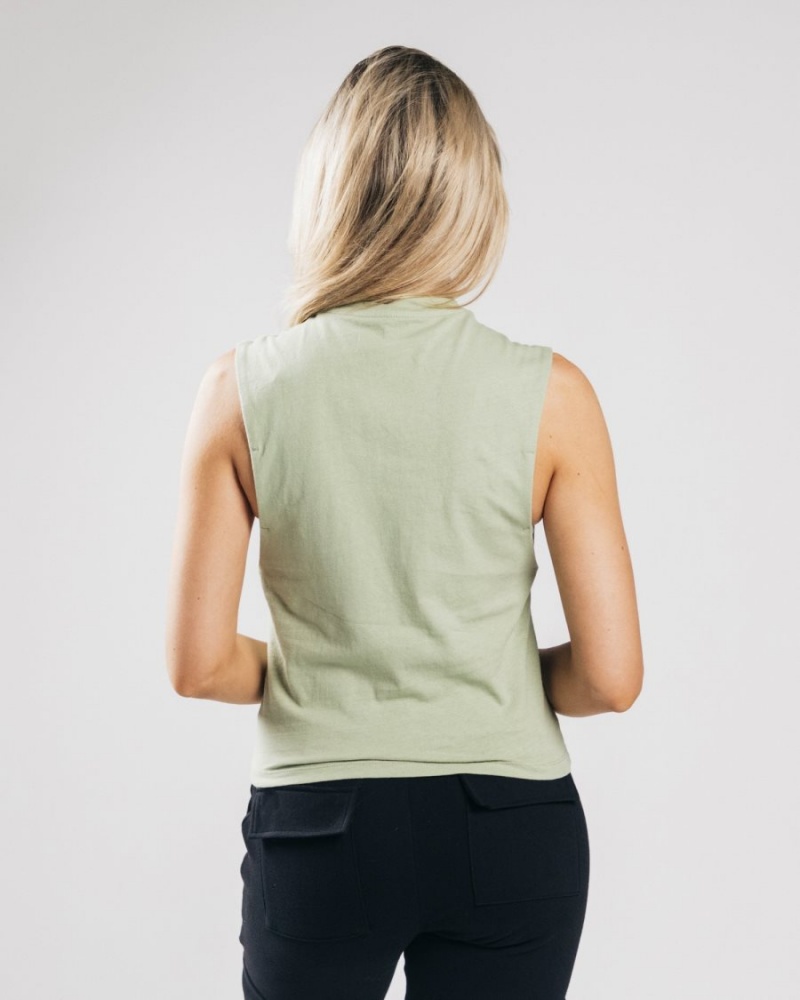 Women's Alphalete Heavy Cotton Cutoff Tank Top Matcha | 6037-RMADF