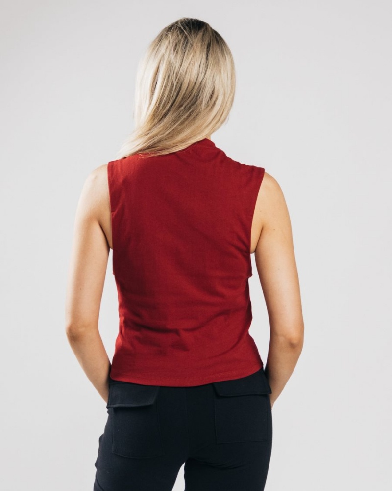 Women's Alphalete Heavy Cotton Cutoff Tank Top Cranberry | 2405-ATFQZ