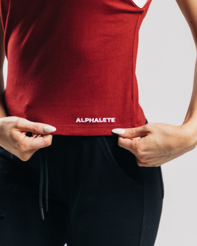 Women's Alphalete Heavy Cotton Cutoff Tank Top Cranberry | 2405-ATFQZ