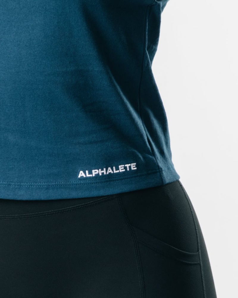 Women's Alphalete Heavy Cotton Cutoff Tank Top Navy | 3097-BDRKC