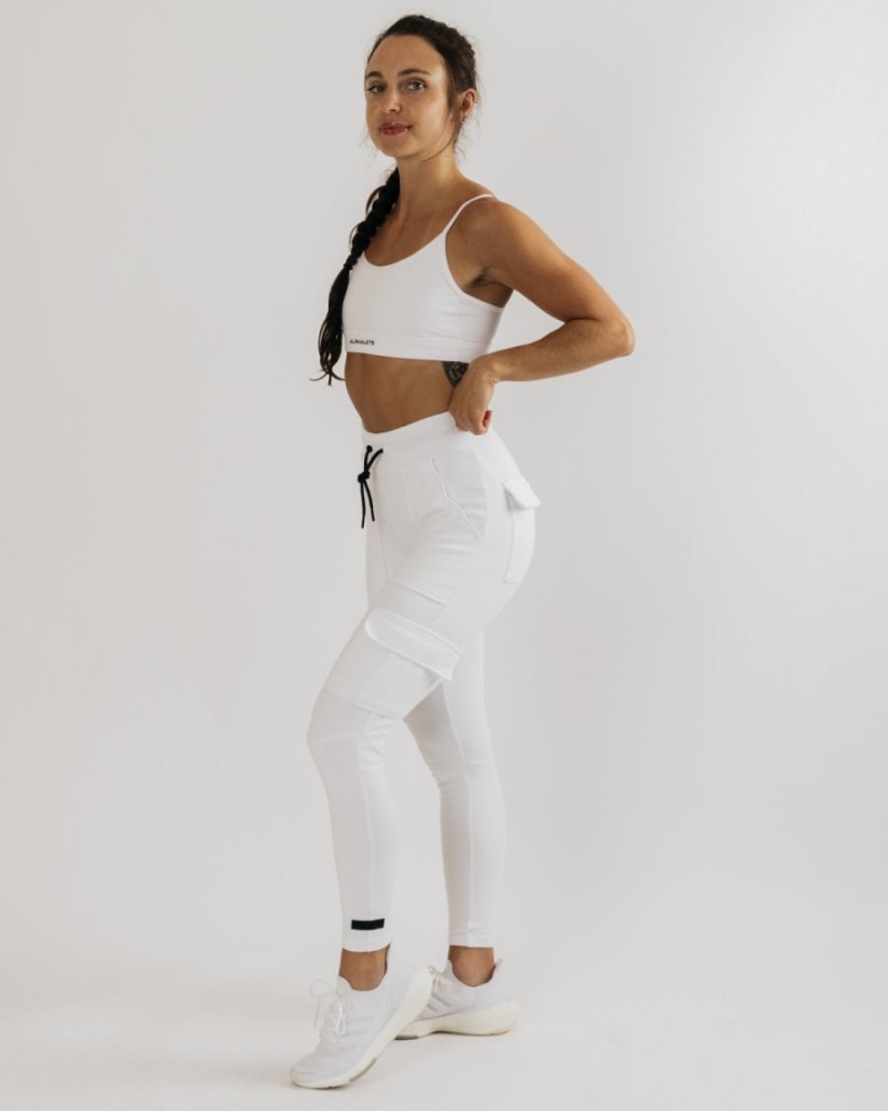 Women's Alphalete Identity Cargo Jogger White | 2576-JBICT