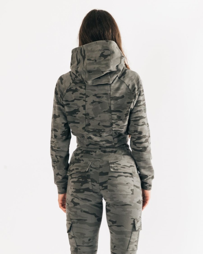 Women's Alphalete Identity Pro Crop Hoodie Hoodie Terrain Camo | 6741-VHLEW