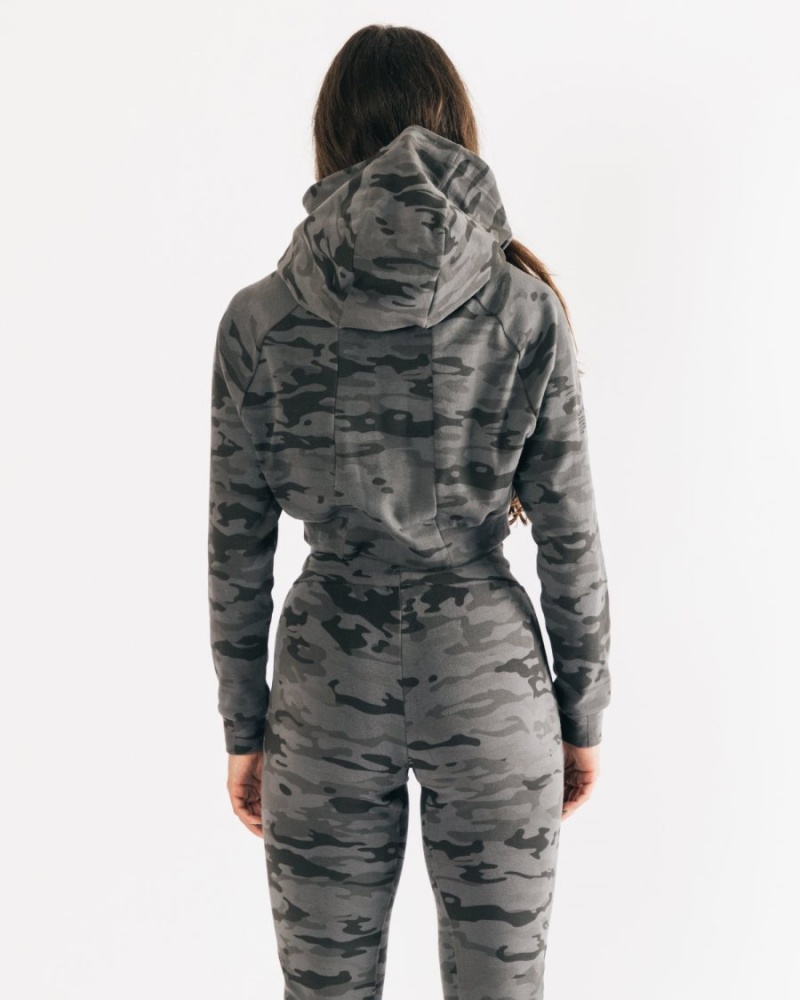 Women's Alphalete Identity Pro Crop Hoodie Hoodie Phantom Camo | 7612-PTXAH