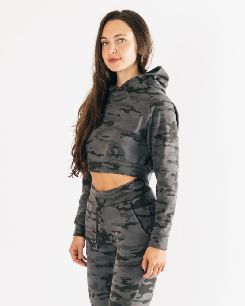 Women's Alphalete Identity Pro Crop Hoodie Hoodie Phantom Camo | 7612-PTXAH