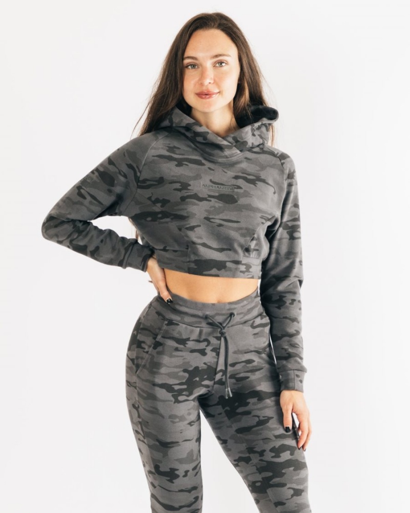 Women\'s Alphalete Identity Pro Crop Hoodie Hoodie Phantom Camo | 7612-PTXAH