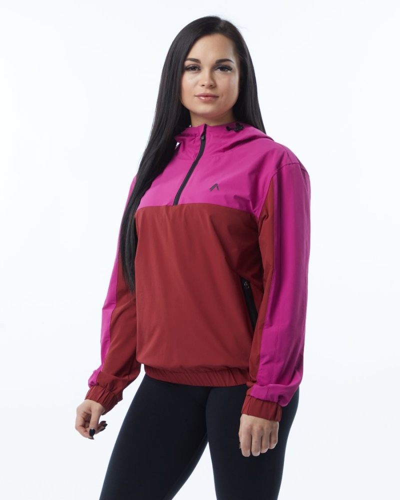 Women's Alphalete Infinity Tech Jacket Jackets Tartan Pink | 1762-ERQSV