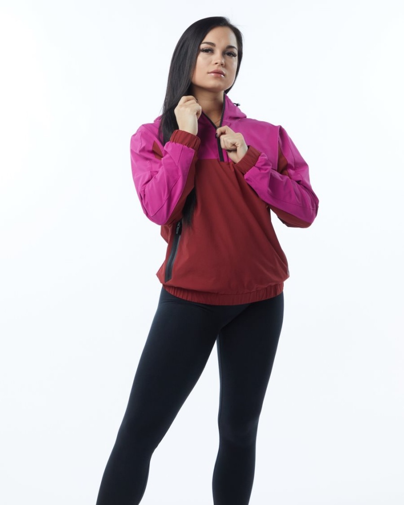 Women's Alphalete Infinity Tech Jacket Jackets Tartan Pink | 1762-ERQSV