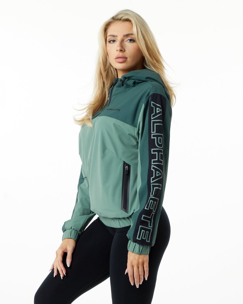 Women's Alphalete Infinity Tech Jacket Jackets Wild Sage | 2695-GETVM