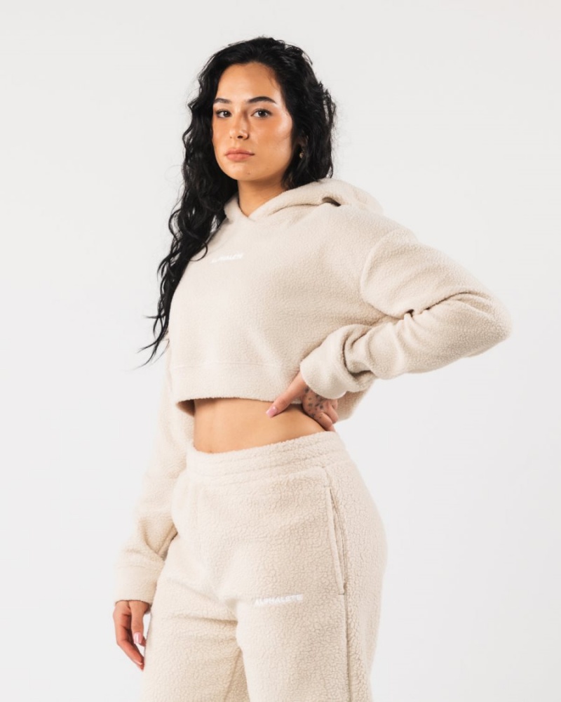 Women's Alphalete King Crop Hoodie Hoodie Vanilla | 7031-STBAJ