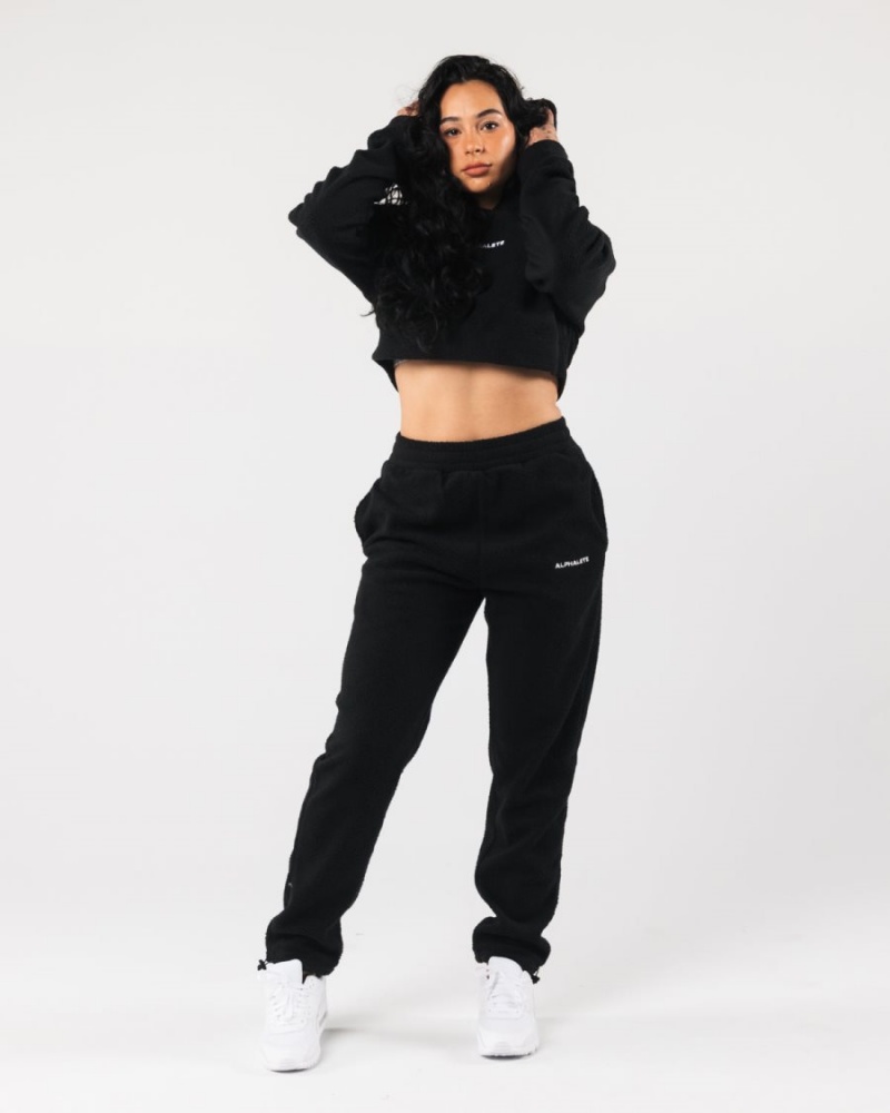 Women's Alphalete King Crop Hoodie Hoodie Black | 4608-EPDSV