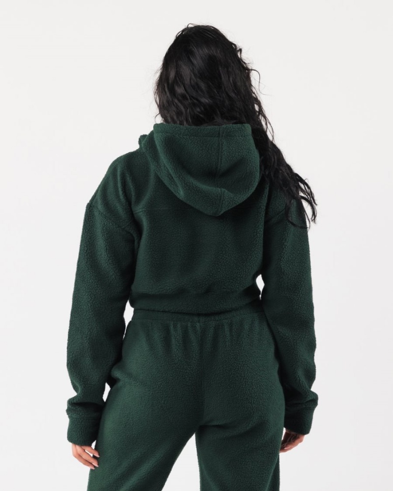 Women's Alphalete King Crop Hoodie Hoodie Evergreen | 0795-CFVMK