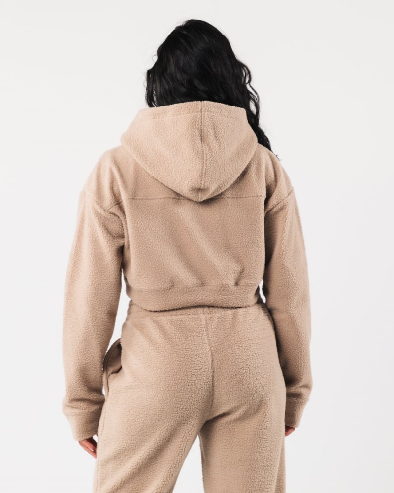 Women's Alphalete King Crop Hoodie Hoodie Linen | 3598-XMZHY