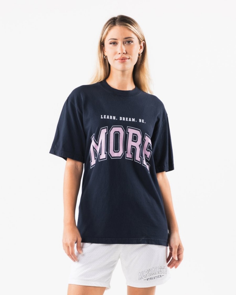 Women's Alphalete LDB More Tee Shirts Navy / Pink | 0237-KMRIF