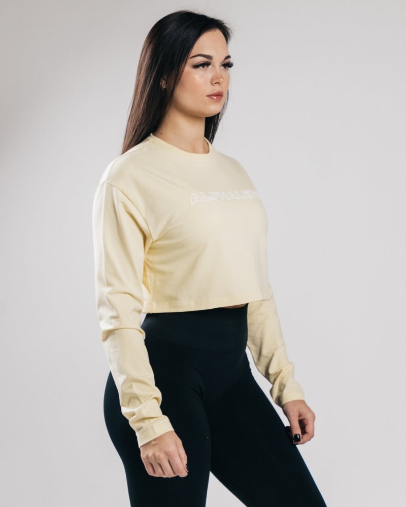 Women's Alphalete Outlined Long Sleeve Crop Long Sleeve Sea Salt | 0685-TBDAN