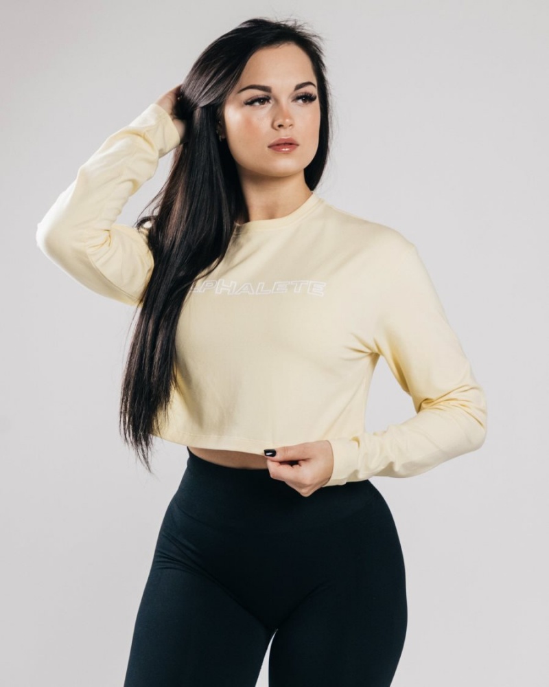 Women's Alphalete Outlined Long Sleeve Crop Long Sleeve Sea Salt | 0685-TBDAN