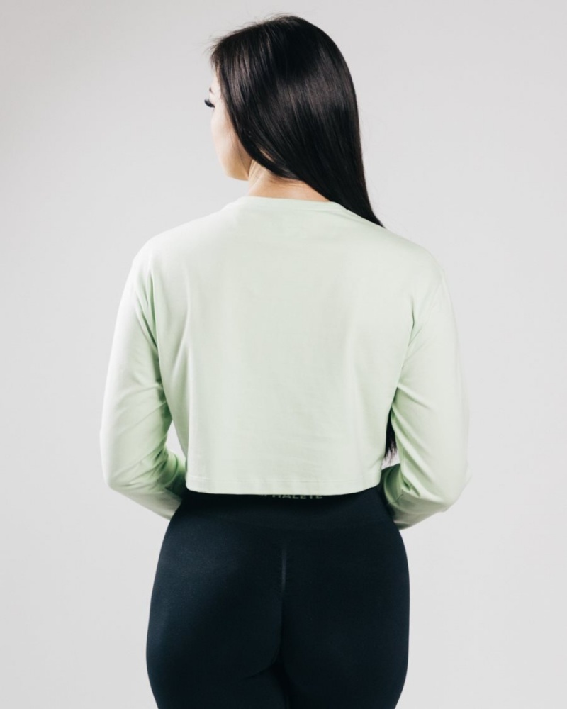 Women's Alphalete Outlined Long Sleeve Crop Long Sleeve Frozen Spring | 6897-ZXIAY