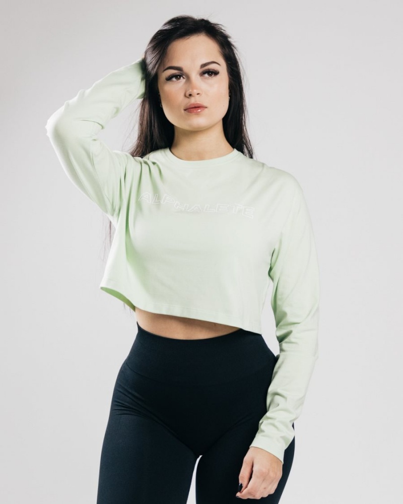 Women's Alphalete Outlined Long Sleeve Crop Long Sleeve Frozen Spring | 6897-ZXIAY