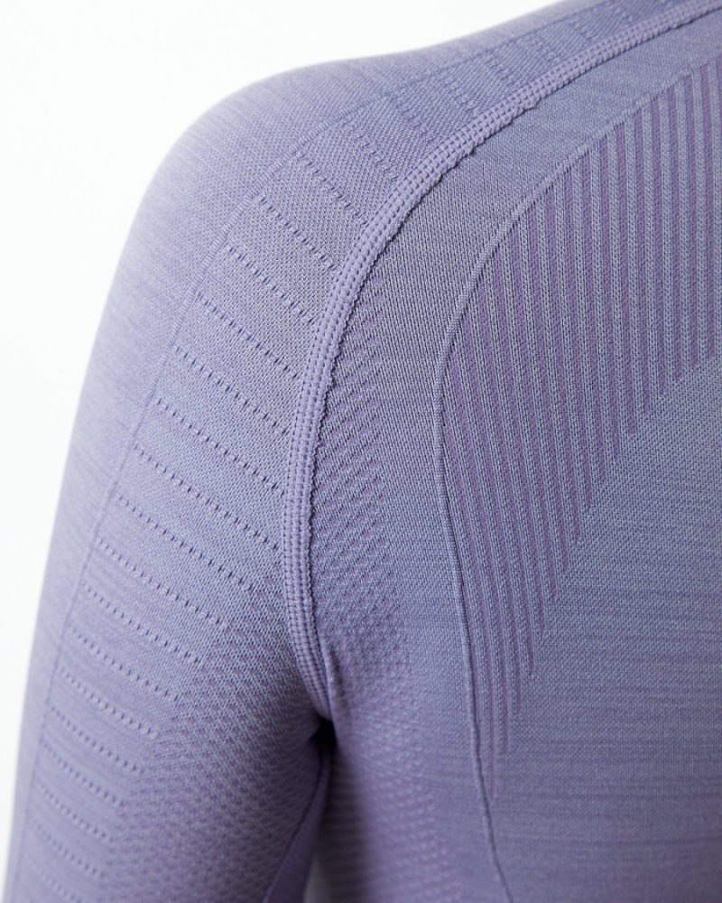 Women's Alphalete Ozone High Neck LS Crop Long Sleeve Lavender | 5786-JLIWB