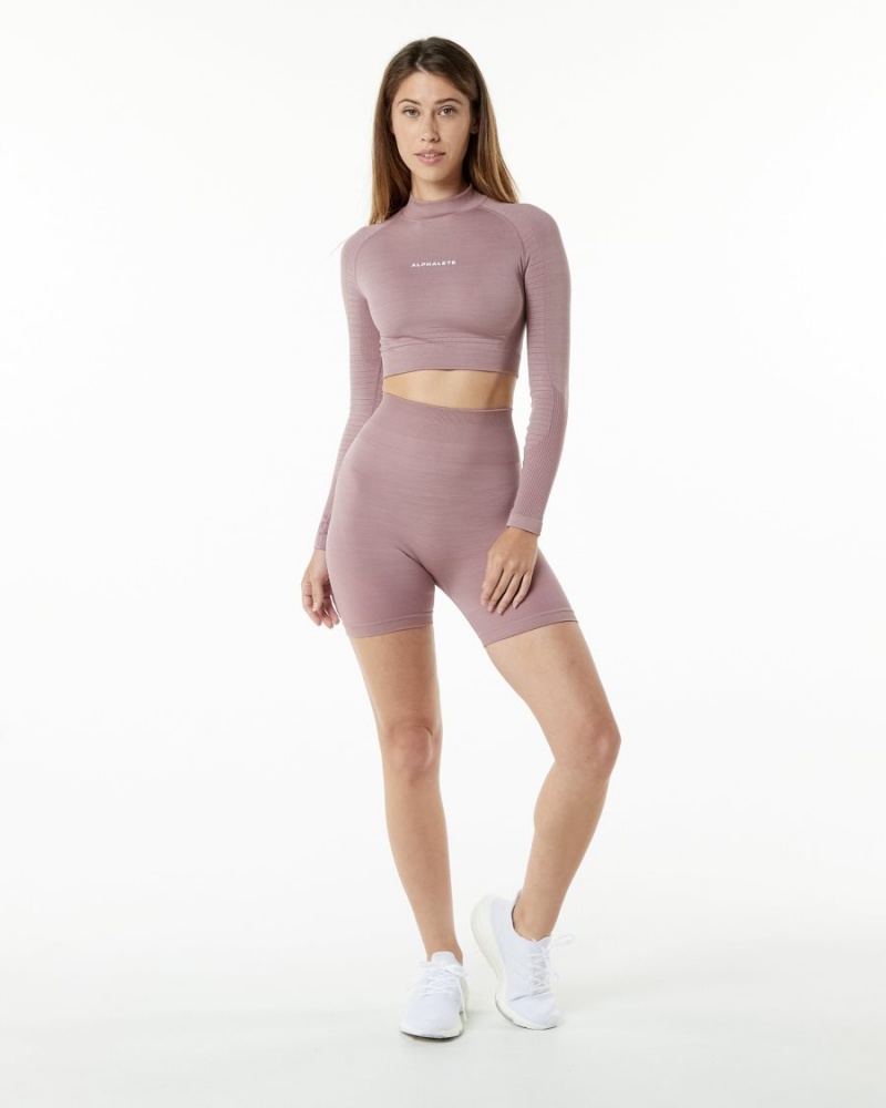 Women's Alphalete Ozone High Neck LS Crop Long Sleeve Mauve | 1953-ECYAG