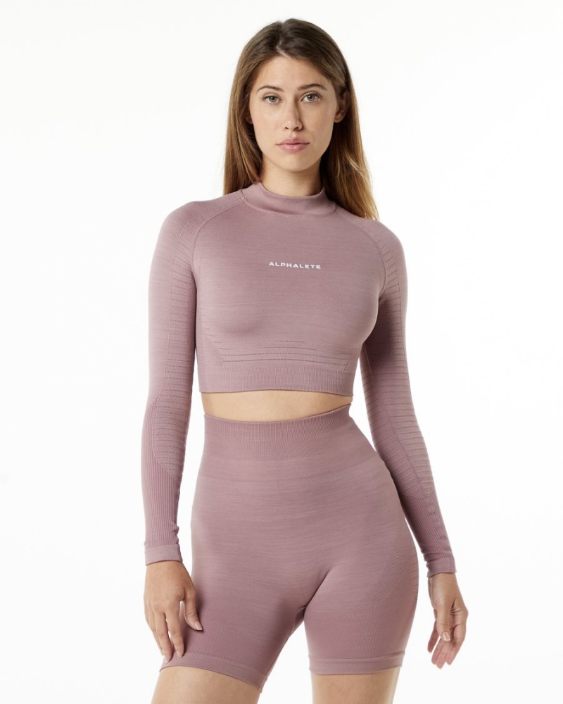 Women\'s Alphalete Ozone High Neck LS Crop Long Sleeve Mauve | 1953-ECYAG