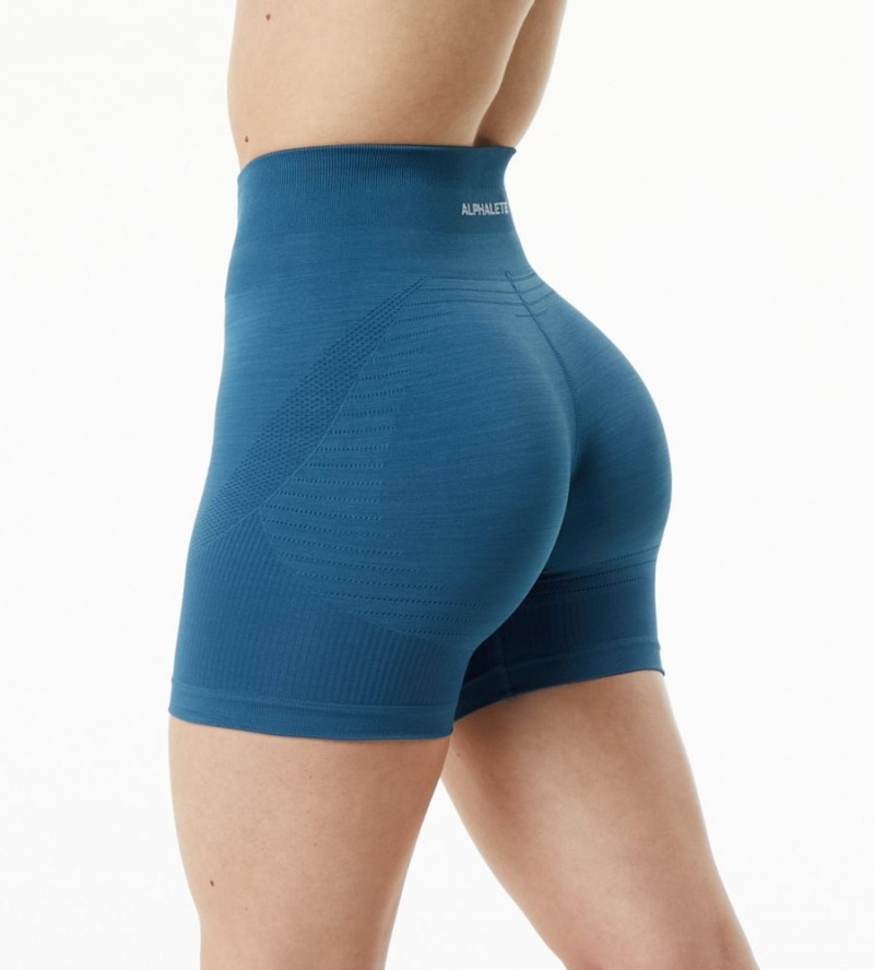 Women\'s Alphalete Ozone Short 5.5" Shorts Atlantic Blue | 8074-GZIEN