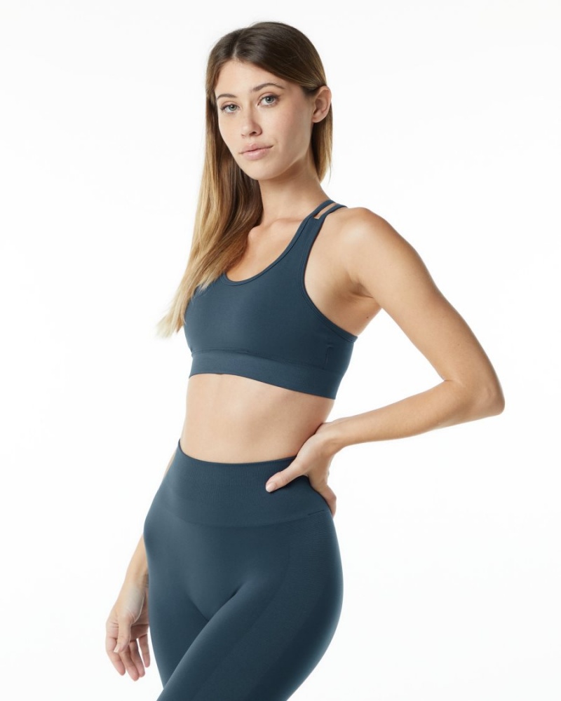 Women's Alphalete Revival Bra Sports Bra Whale Blue | 9451-KUIYB