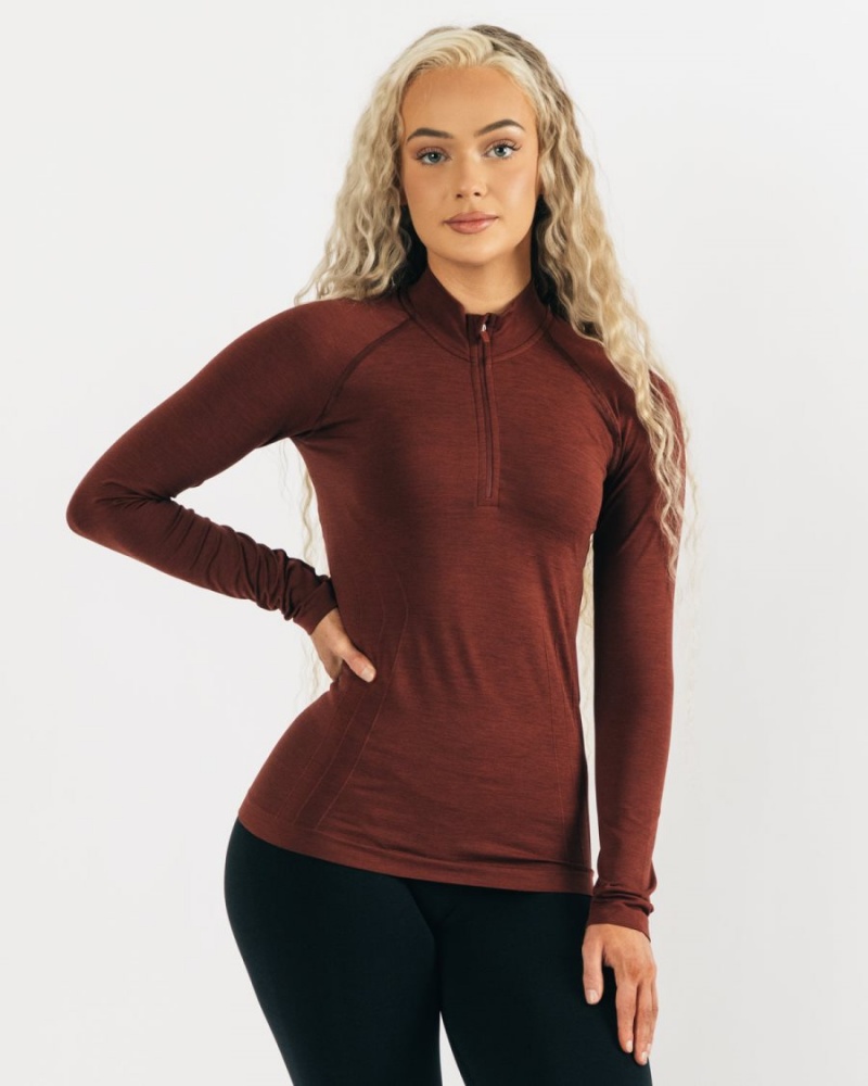 Women\'s Alphalete Seamless Pullover Jackets Copper | 2961-RQADY