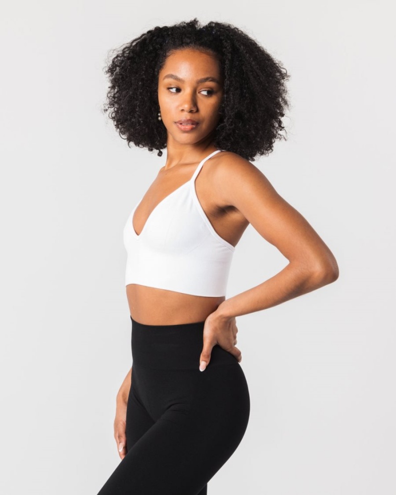 Women's Alphalete Seamless Ribbed Bra Sports Bra White | 6510-CEPFB