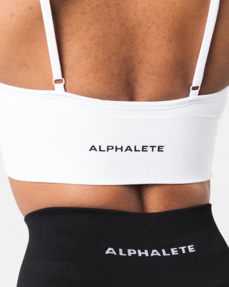 Women's Alphalete Seamless Ribbed Bra Sports Bra White | 6510-CEPFB