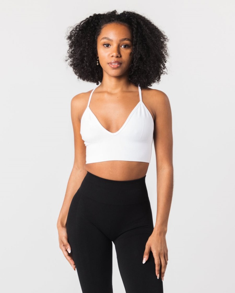 Women\'s Alphalete Seamless Ribbed Bra Sports Bra White | 6510-CEPFB