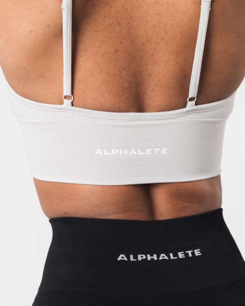 Women's Alphalete Seamless Ribbed Bra Sports Bra Oyster Grey | 1975-HUTIA