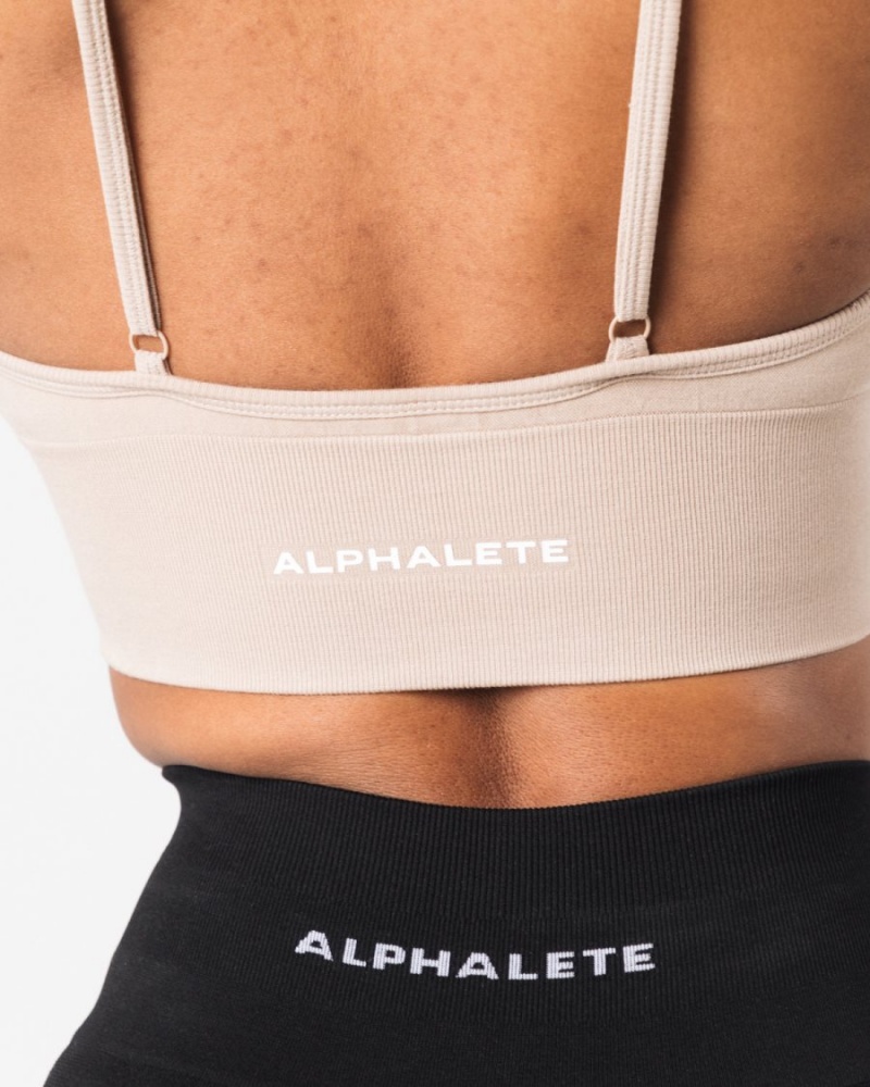 Women's Alphalete Seamless Ribbed Bra Sports Bra Linen | 3096-PXVBY