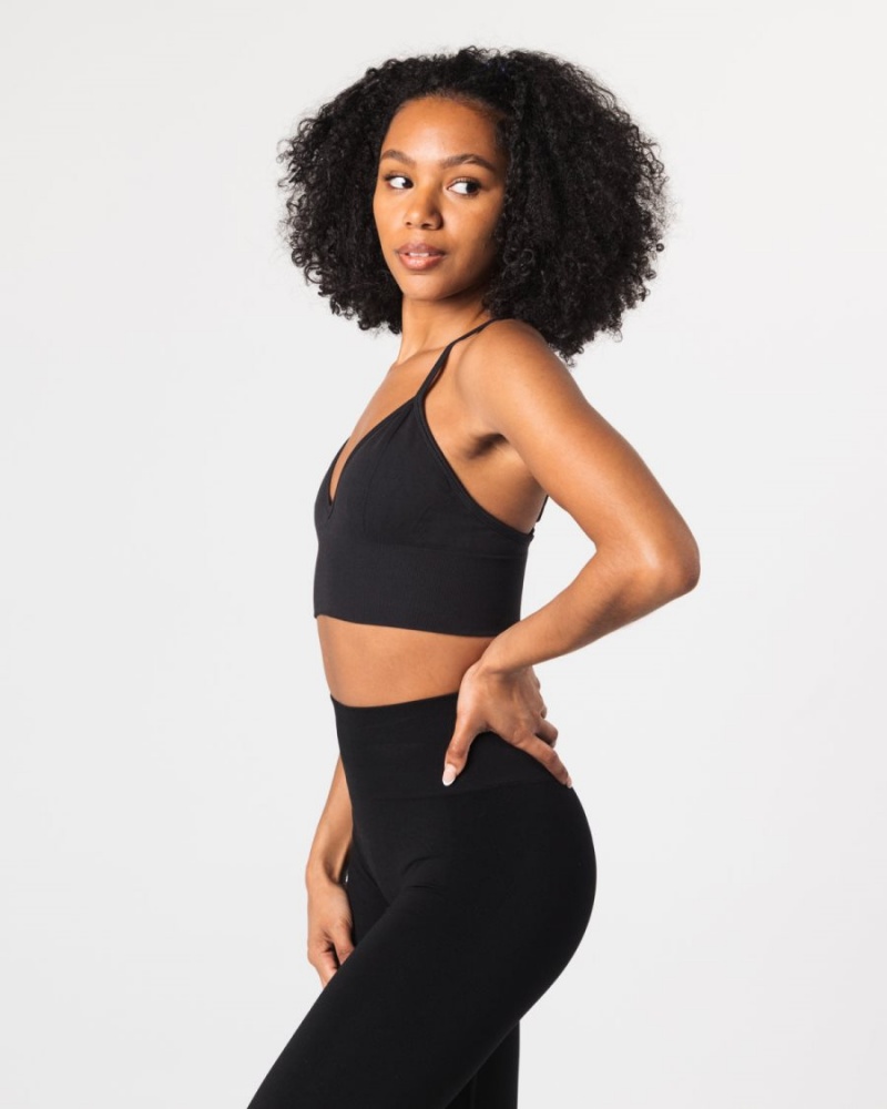 Women's Alphalete Seamless Ribbed Bra Sports Bra Black | 1069-FILMZ