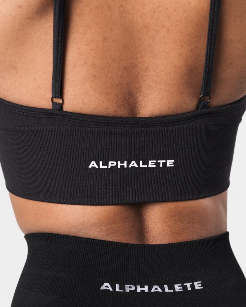 Women's Alphalete Seamless Ribbed Bra Sports Bra Black | 1069-FILMZ