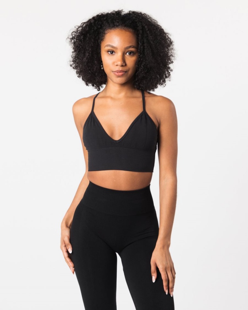 Women\'s Alphalete Seamless Ribbed Bra Sports Bra Black | 1069-FILMZ