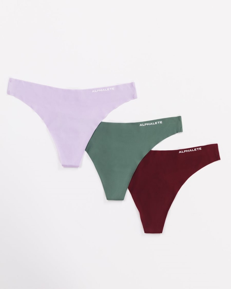 Women\'s Alphalete Seamless Thong 3pk Underwear Lilac / Sangria / Jade | 2315-TZWPB