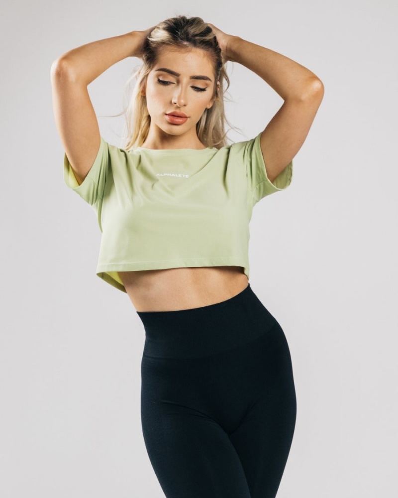 Women's Alphalete Signature Mesh Crop Shirts Light Green | 2178-FZAJQ