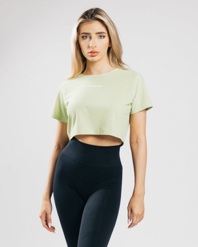 Women\'s Alphalete Signature Mesh Crop Shirts Light Green | 2178-FZAJQ