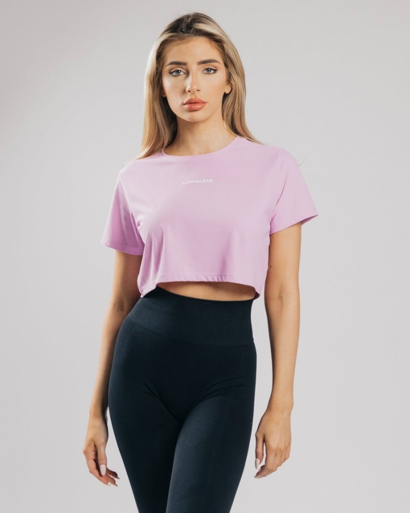 Women\'s Alphalete Signature Mesh Crop Shirts Pastel Pink | 2748-GFYLS