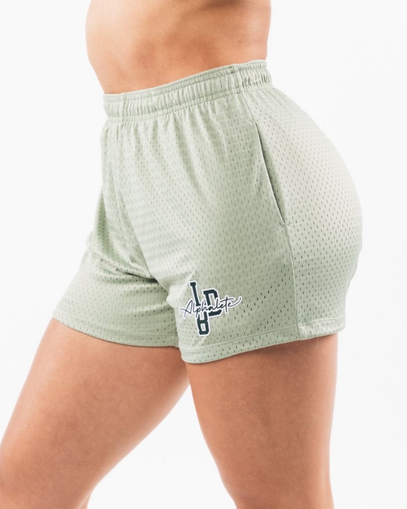 Women's Alphalete Signature Mesh Short 4" Shorts Sage | 6324-JTEWQ