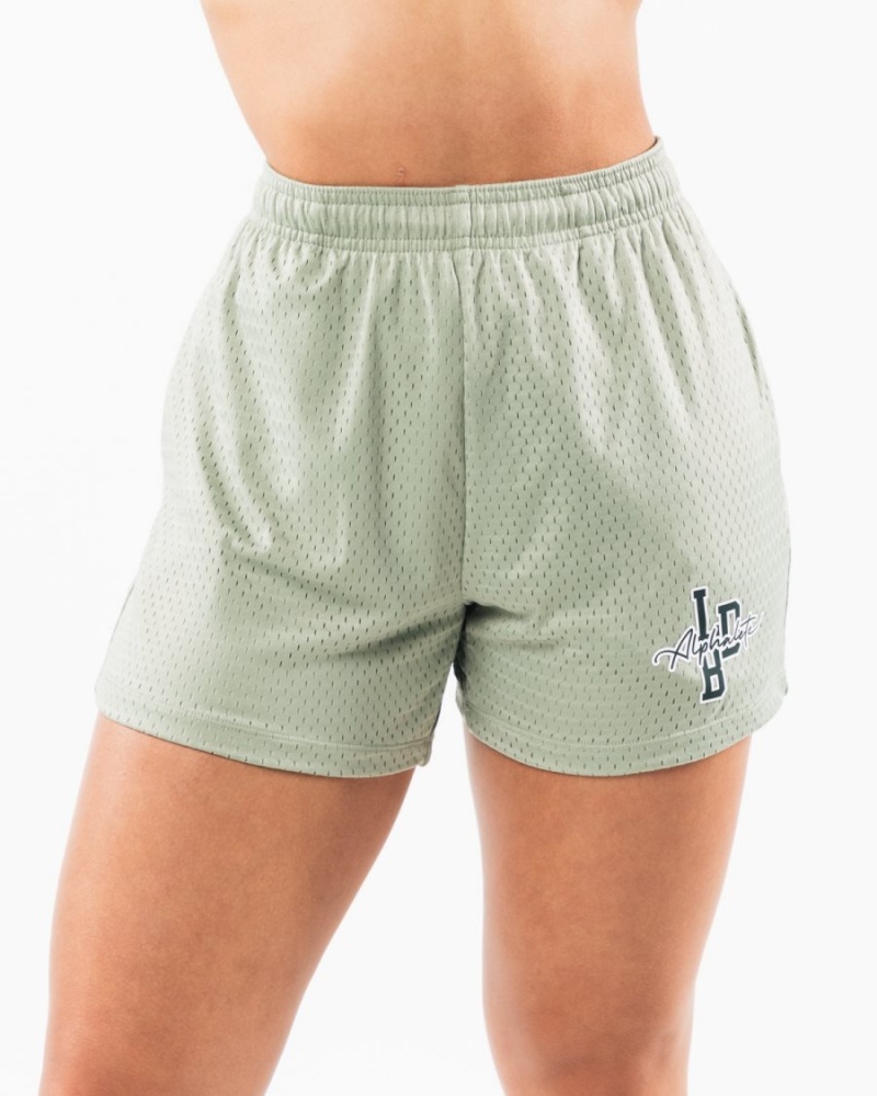 Women\'s Alphalete Signature Mesh Short 4" Shorts Sage | 6324-JTEWQ