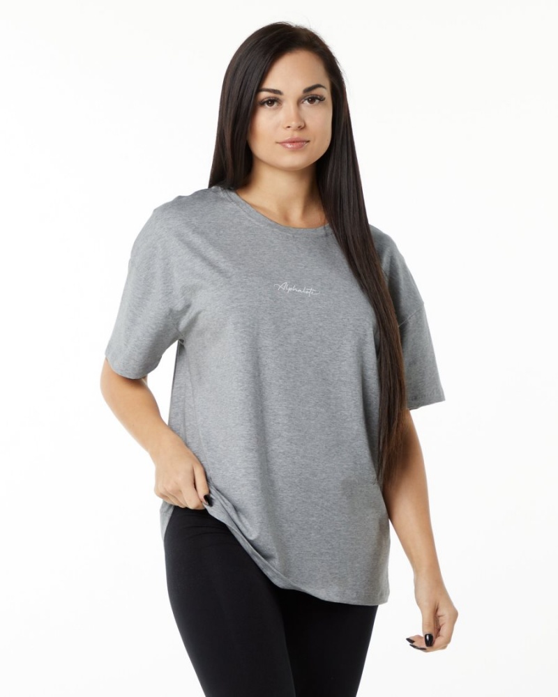 Women's Alphalete Signature Oversized Tee Shirts Heather Grey | 6913-PCKWB